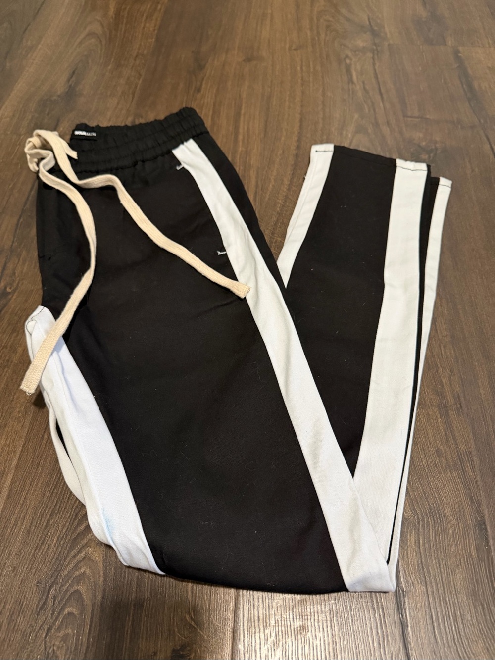 Black Track Pants with White Side Stripes